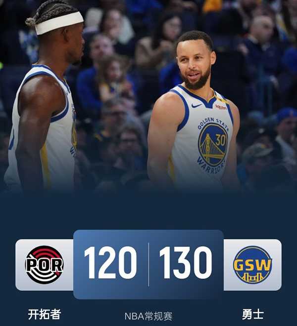 NBA战报：勇士130-120开拓者 勇士4人20+ 阿夫迪亚34分16板 西蒙斯32分