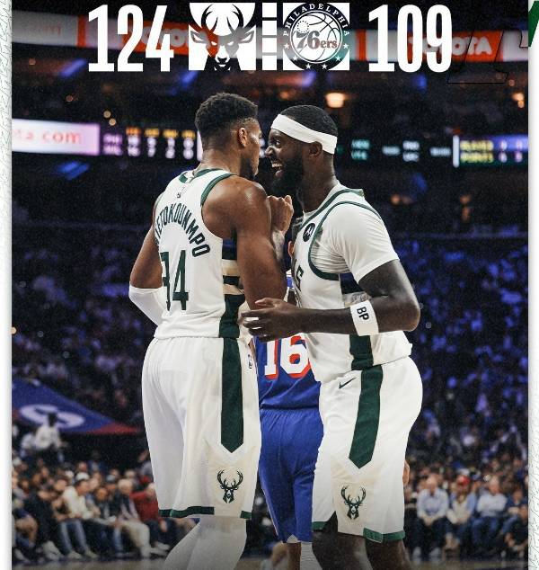 NBA：76人109-124不敌雄鹿 利拉德30+9恩比德缺战 字母哥25+14