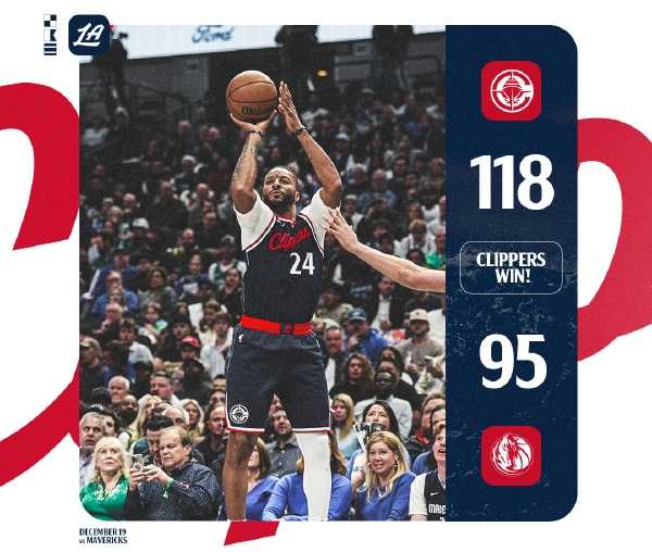 NBA常规赛:快船118-95大胜独行侠,鲍威尔哈登合砍53分,东欧缺阵