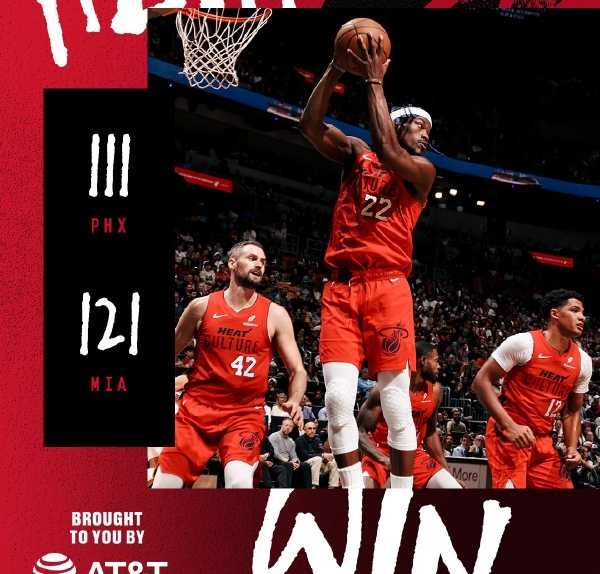 NBA:太阳115-112战胜热火 阿德巴约25+12+8 布克21+7