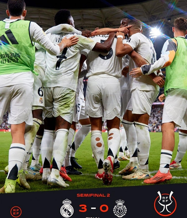 西超杯：皇马3-0马略卡与巴萨会师国家德比 贝林厄姆破门 罗德里戈建功
