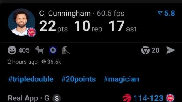 NBA消息：活塞123-114战胜猛龙 康宁汉姆22+10+17 小哈达威27分