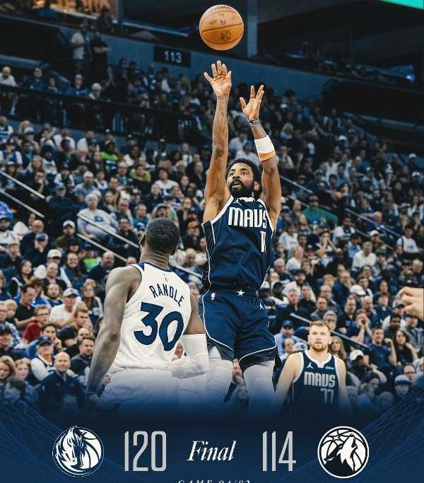 NBA战报:独行侠120-114险胜森林狼,东欧合砍59分,华子空砍37分