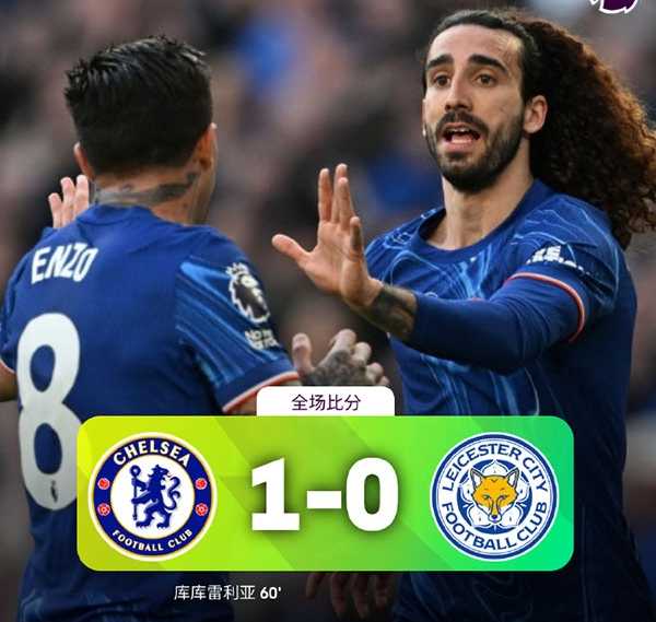 英超:切尔西1-0莱斯特城升至第4 桑乔造点帕尔默失良机 库库雷利亚一击制胜