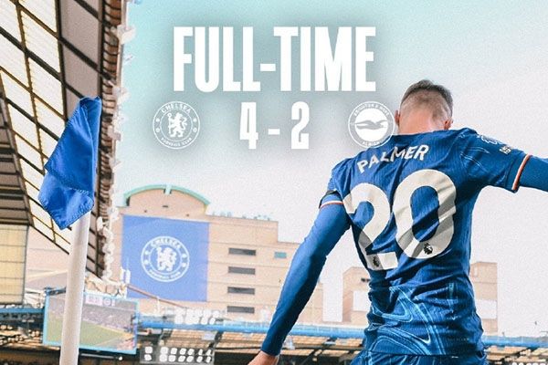 英超:切尔西4-2布莱顿 帕尔默大四喜取4连胜排第4 杰克逊三失单刀