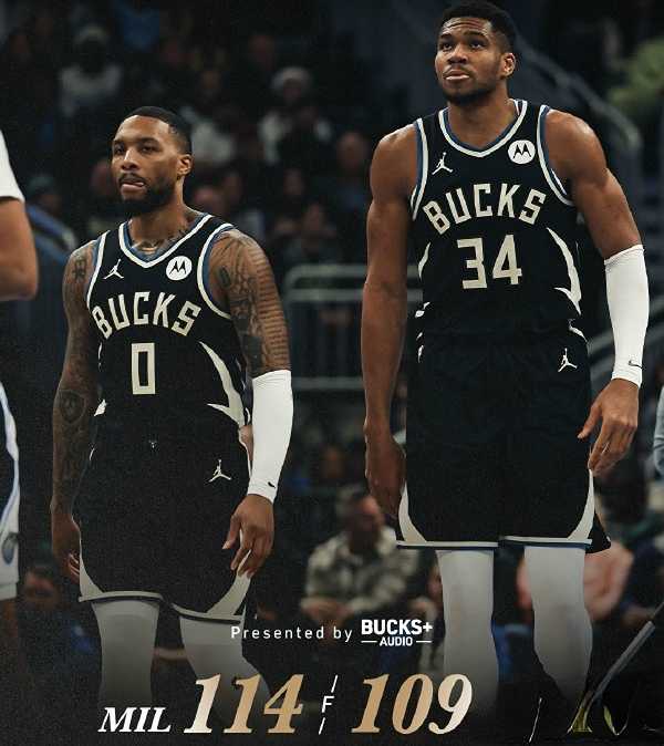NBA:雄鹿114-109险胜魔术入NBA杯东部决赛 字母哥37+7利拉德28+9,萨格斯32+9