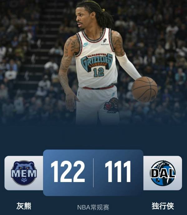 NBA战报消息:灰熊122-111击败独行侠 莫兰特31分4板8助 马绍尔29分17板