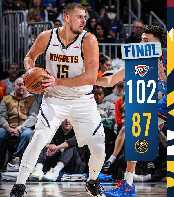 NBA：雷霆102-87大胜掘金 SGA28分7板8助 约基奇16分12板13助