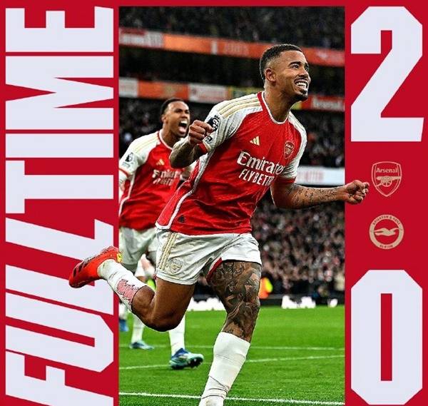 英超:阿森纳2-0布莱顿直播回放:苏斯头球建功 哈弗茨单刀破门 阿森纳登顶