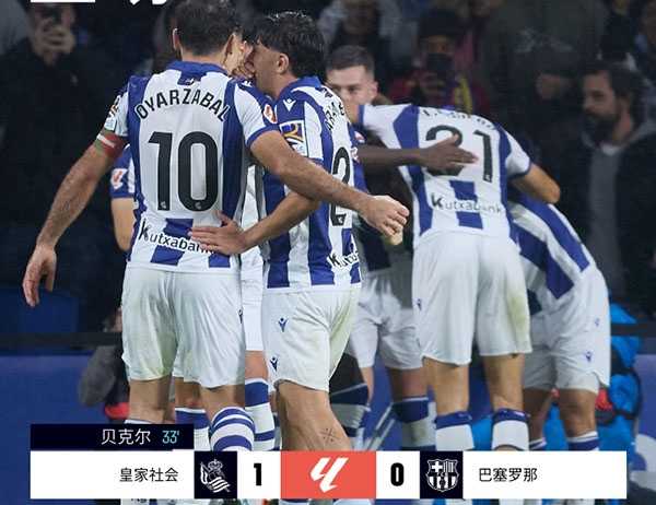 西甲:巴萨0-1皇家社会7连胜终结仍6分领跑 莱万进球无效 贝克制胜