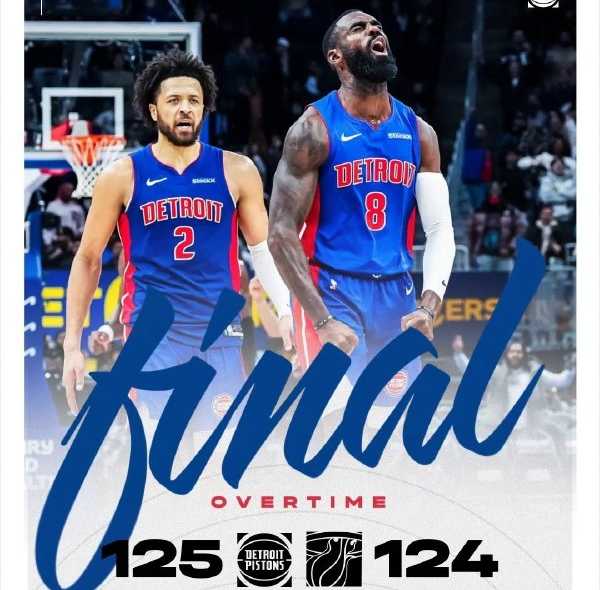 NBA：活塞125-124险胜热火  康宁汉姆20+11+18 巴特勒35+19+10