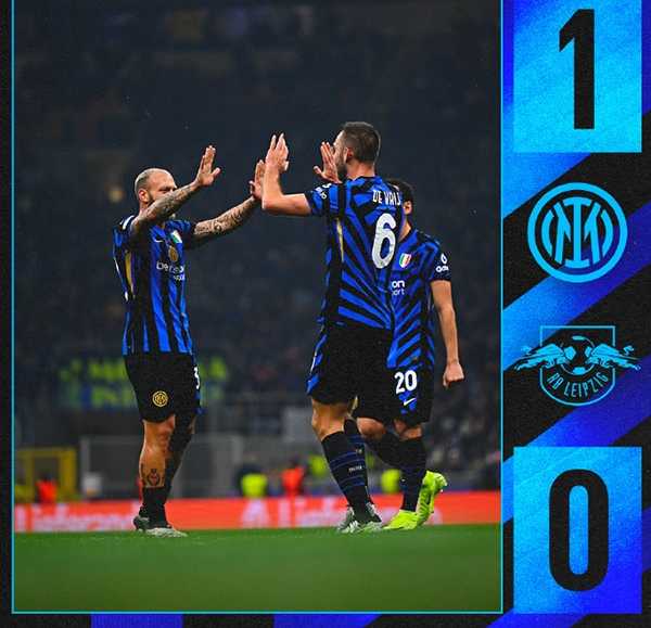 欧冠：国际米兰1-0莱比锡4连胜登榜首 迪马尔科造乌龙 帕瓦尔伤退