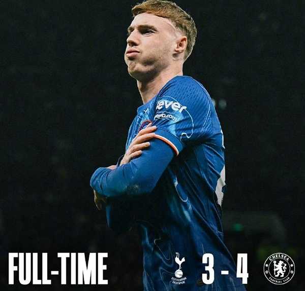 英超:切尔西4-3逆转热刺 帕尔默点射双响当选最佳 恩佐、桑乔建功